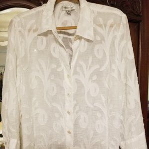 Coldwater Creek 2X White on White Blouse